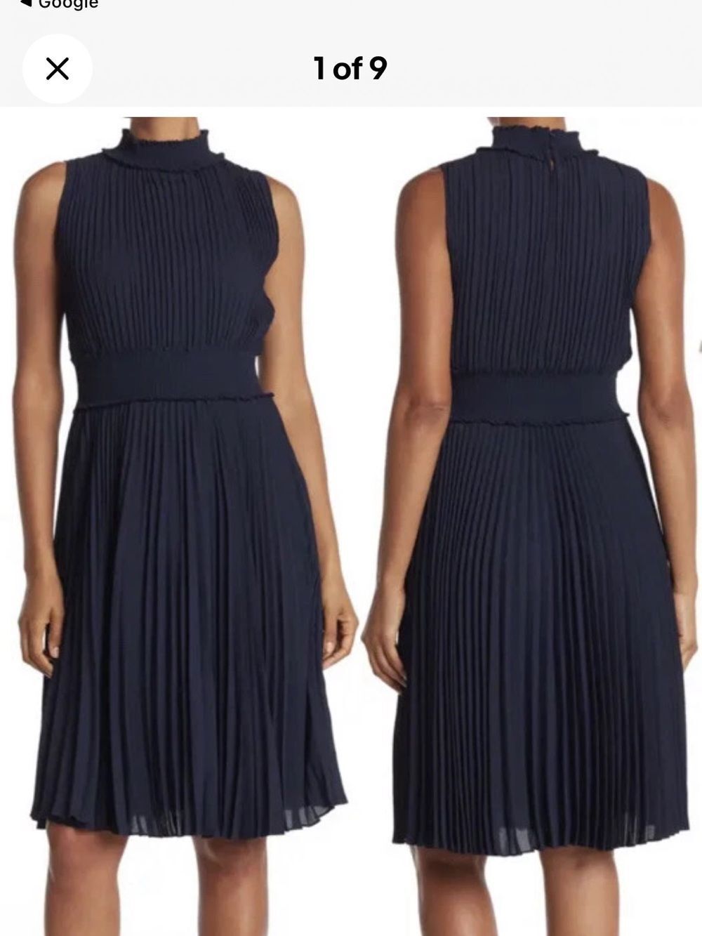Nanette Lepore Navy Pleated Midi Dress with Smocked Waist Size 12